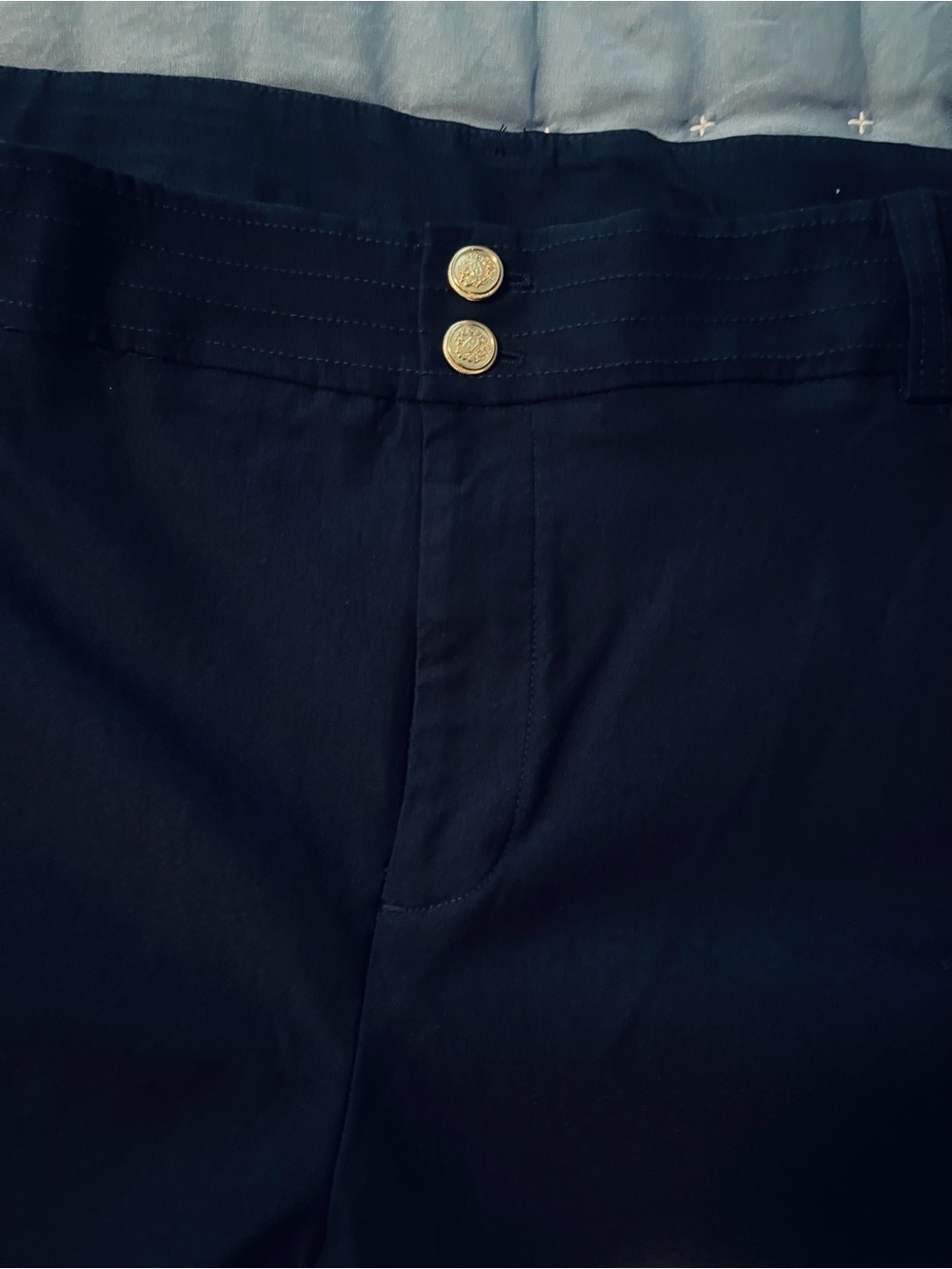 Chico's Wide Leg Navy Crop Pants with Gold Decorative Buttons
